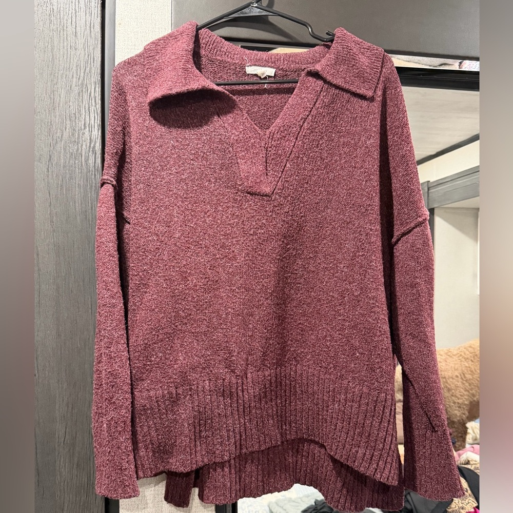 Maurices Collared V-Neck Pullover Sweater - Rose